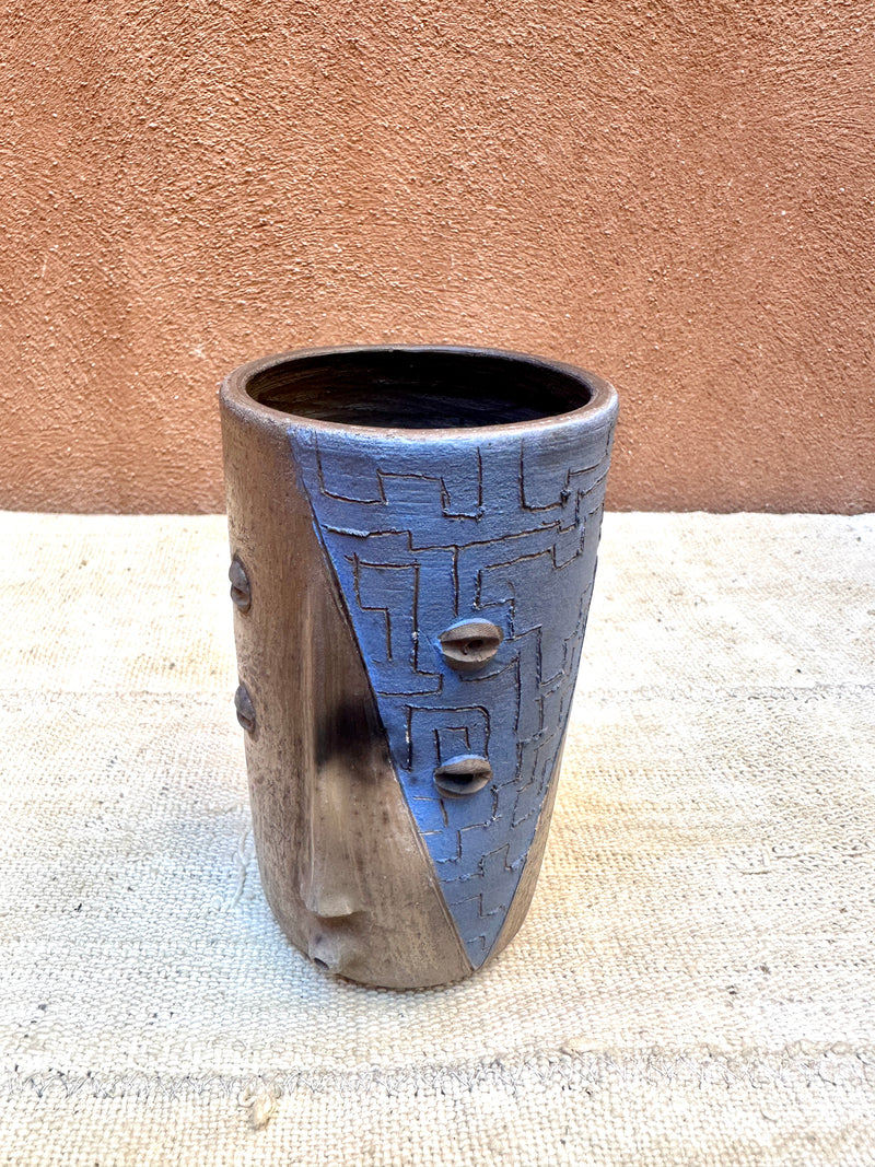 OAX Face Mug/Vase - Tall Blue Triangle