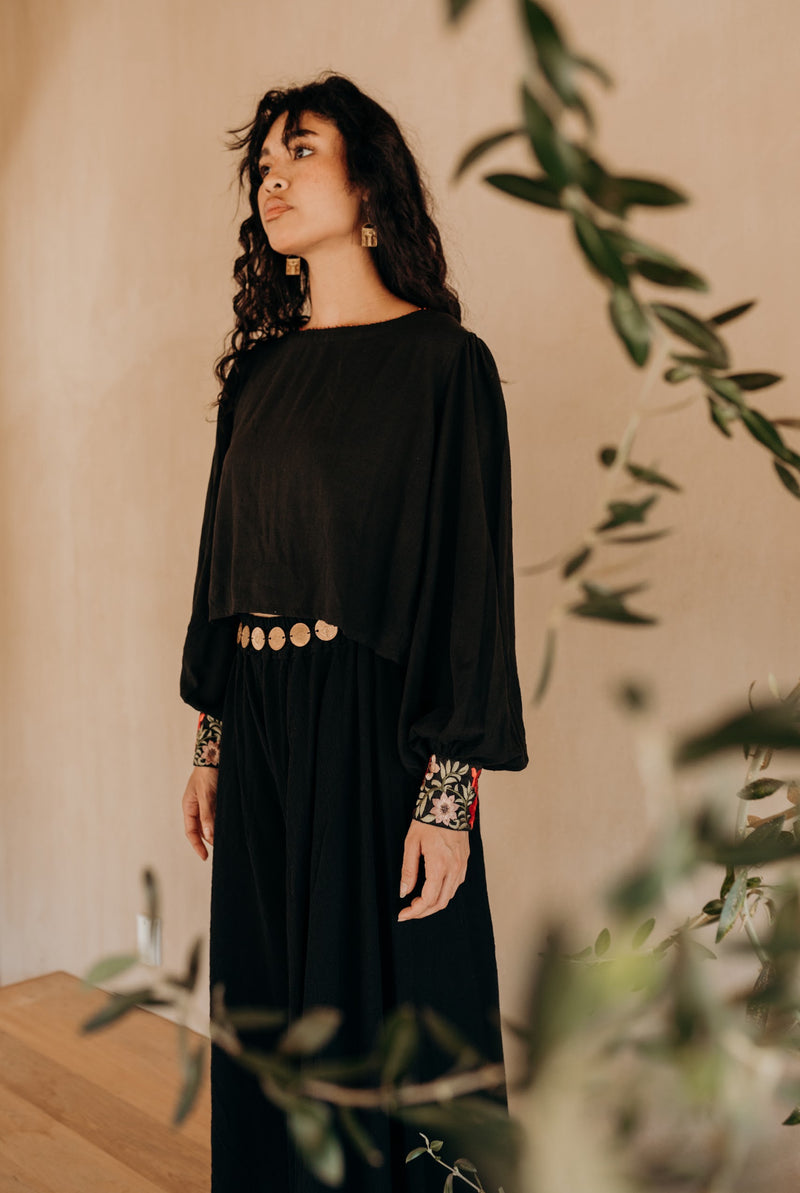 TWR Iris Raw SILK Embroidered Top