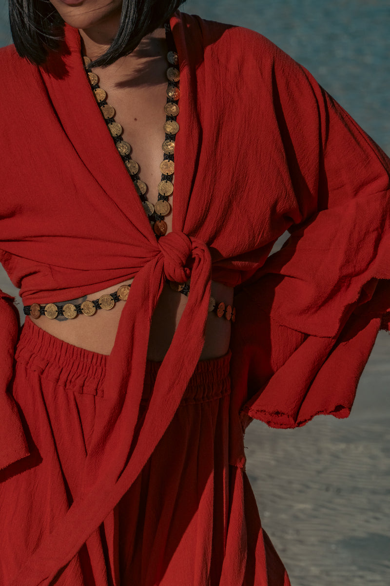 AC Ruffle Sleeve Top - Terracotta