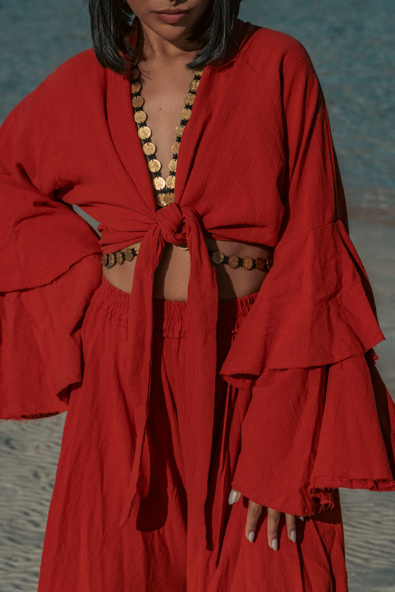 AC Ruffle Sleeve Top - Terracotta