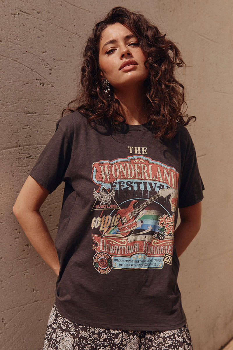 Spell Wonderland Biker Tee - Charcoal