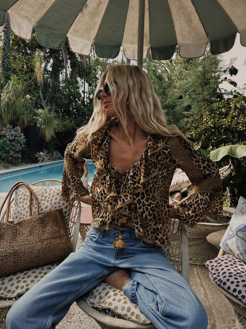 Spell Samantha Lace Frill Blouse - Leopard
