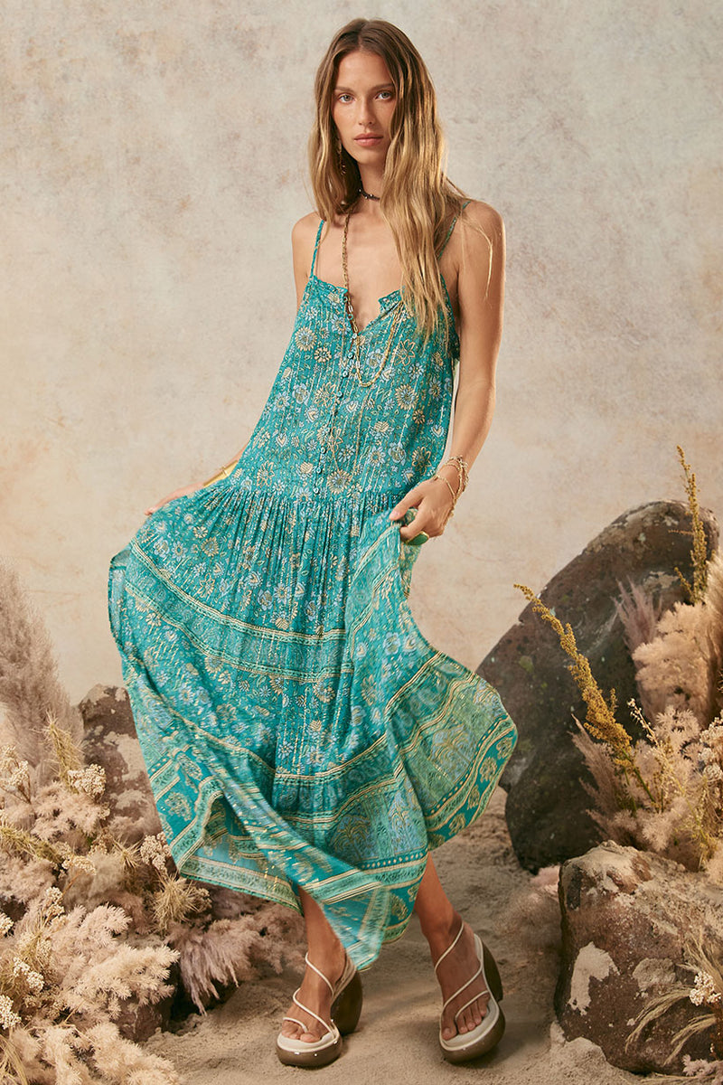 Spell Elysian Strappy Maxi Dress - Jade