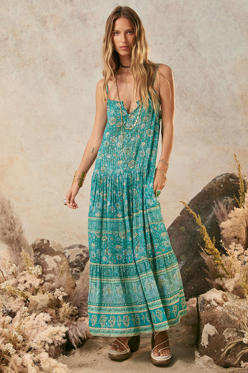 Spell Elysian Strappy Maxi Dress - Jade
