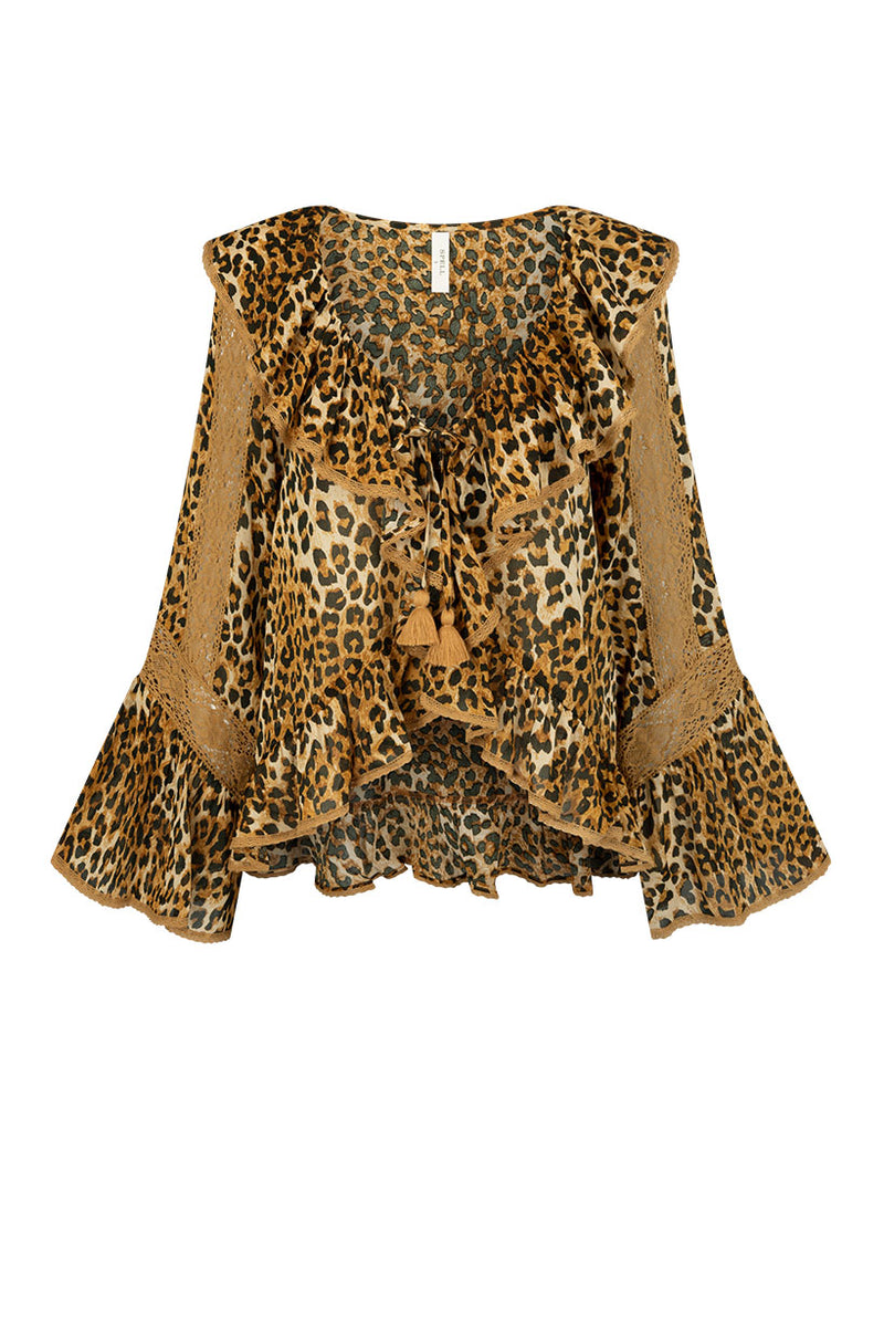 Spell Samantha Lace Frill Blouse - Leopard